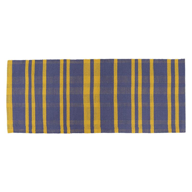 Dulton Cotton Handloom Mat 500 X 1200mm Cotton Washable Handwoven Rug Checkered Pattern Machine Washable Blue/Yellow 100% RN-0497-120BY
