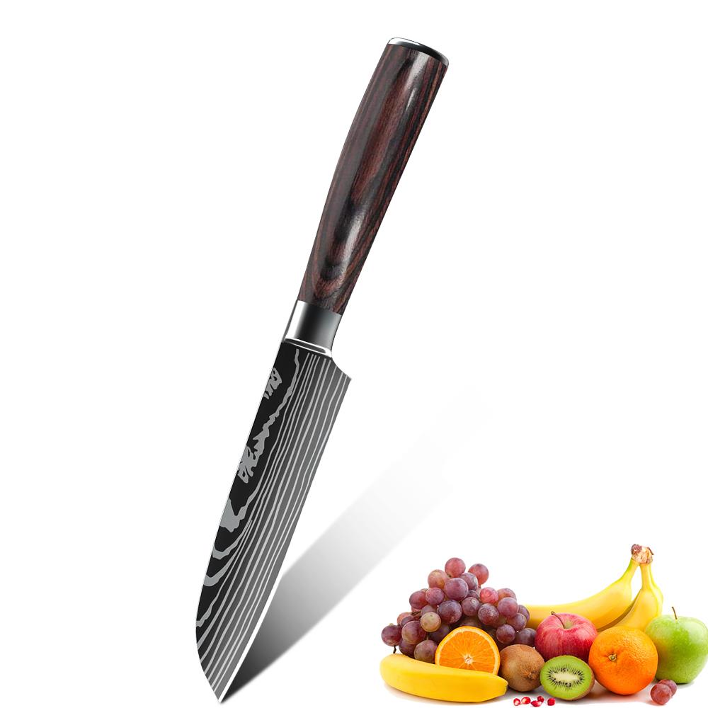5Inch Santoku Knife 7cr17 Stainless Steel Chef Cutting Paring Santoku Kitchen Knives Full Tang Wooden Handle Utility Knife