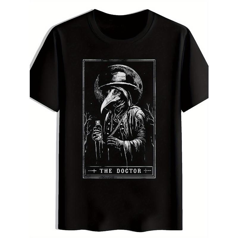 

European size Men s Birdhead Portrait Round Neck T-Shirt - Summer Short Sleeve Top with Print, Breathable Casual Attire Suitable for Casual Outfits 4XL чорний