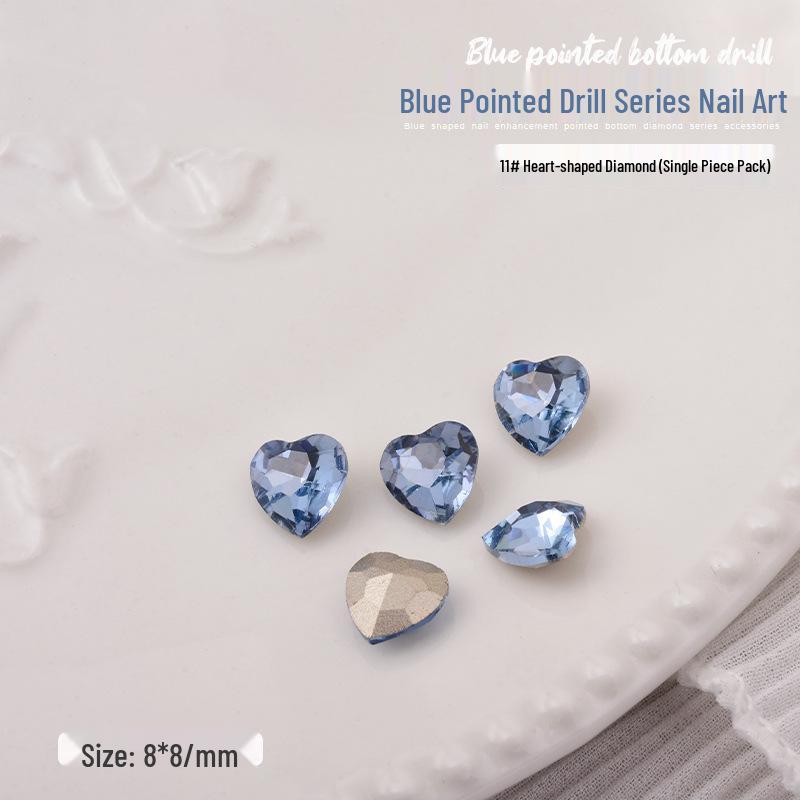 Elegant Blue Crystal Nail Art - Large & Irregular Rhinestone Accessories with Crooked Peach Hearts