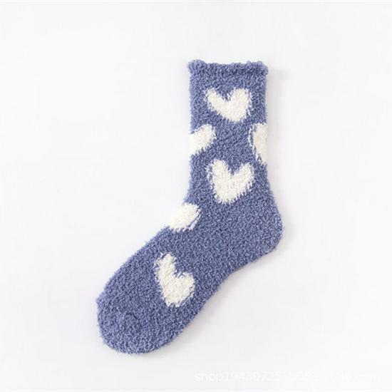 Warm Coral Fleece Women's Socks - Autumn & Winter Love Heart Non-Shedding Floor Socks for Home & Postpartum Comfort.