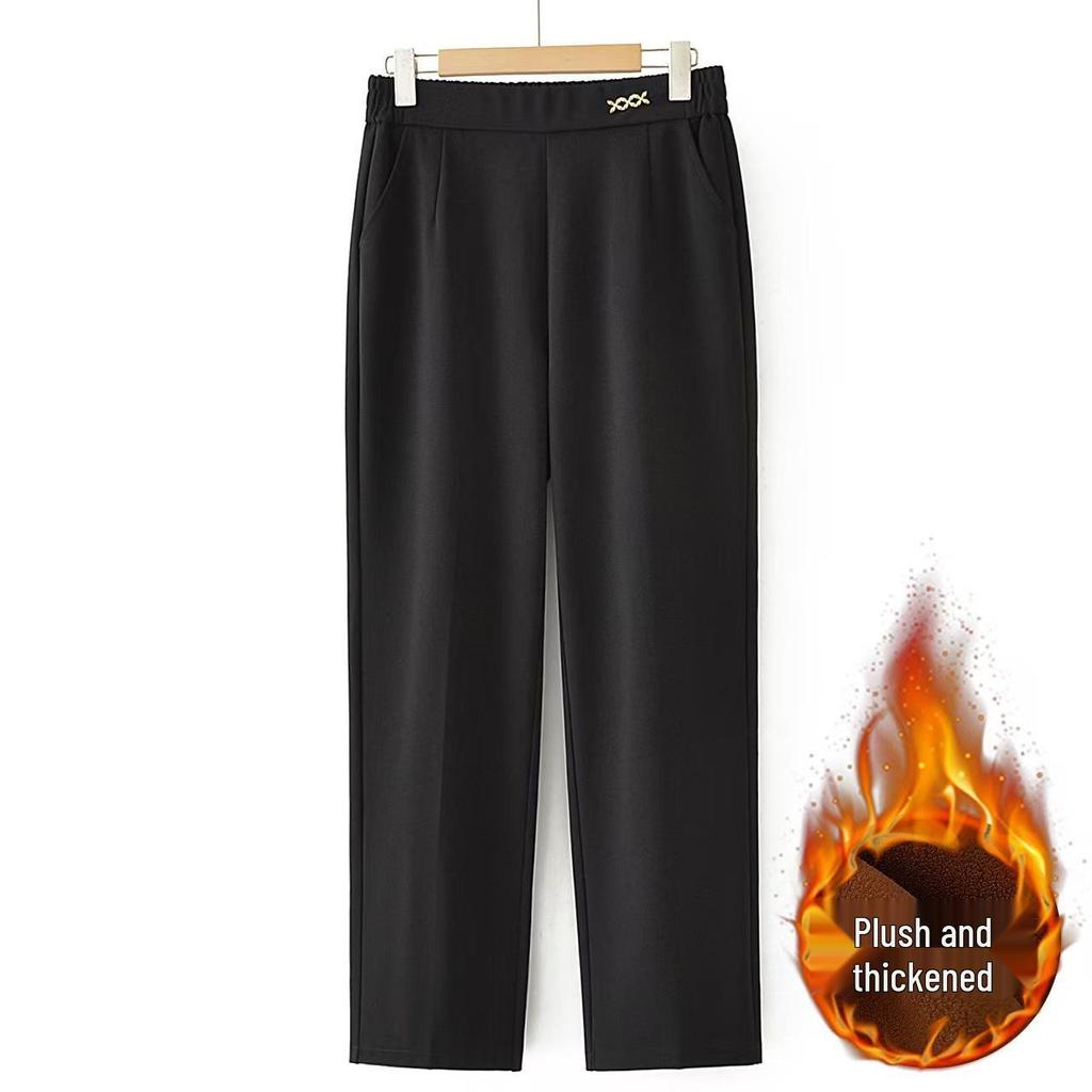 Mom's High Waist Casual Straight Leg Pants for Spring & Autumn - Plus Thick Loose Velvet for Middle-Aged & Elderly Women