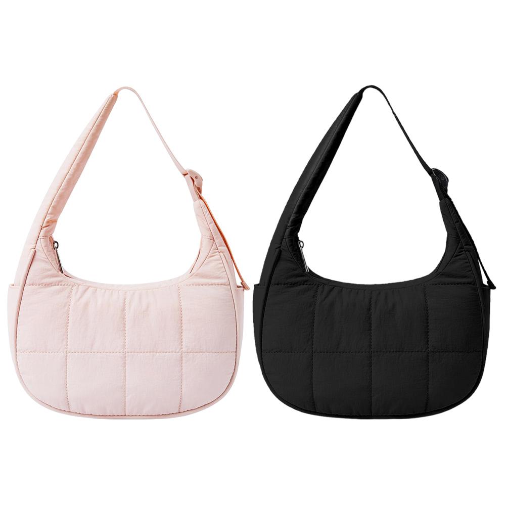 Puffer Crescent Bag for Women Quilted Shoulder Bag Nylon Adjustable Strap Shoulder Purse with Zipper Hobo Bag for Work Travel