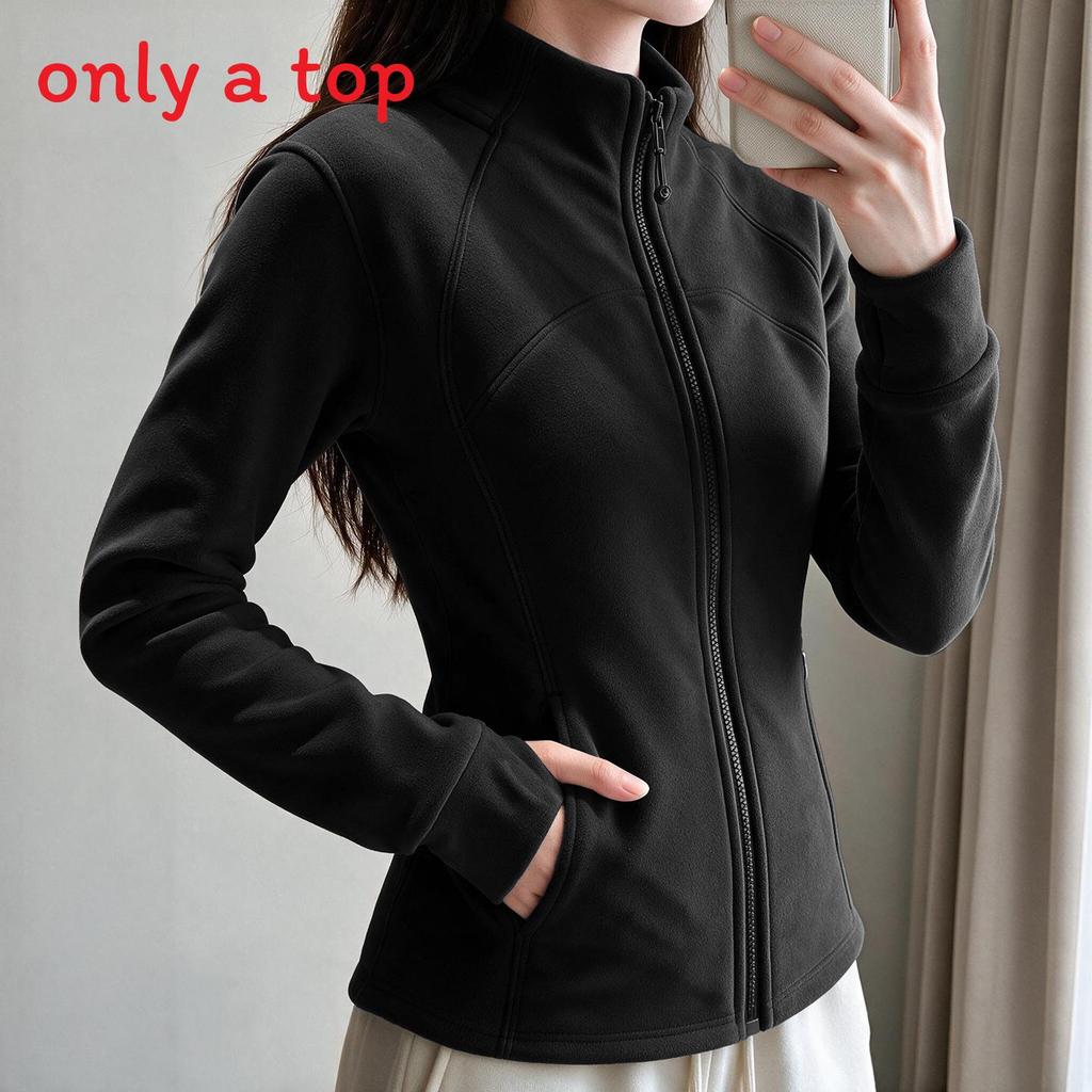 Womens Fleece Hoodie Jacket With Stand Collar And Solid Color For Commuting And Warmth