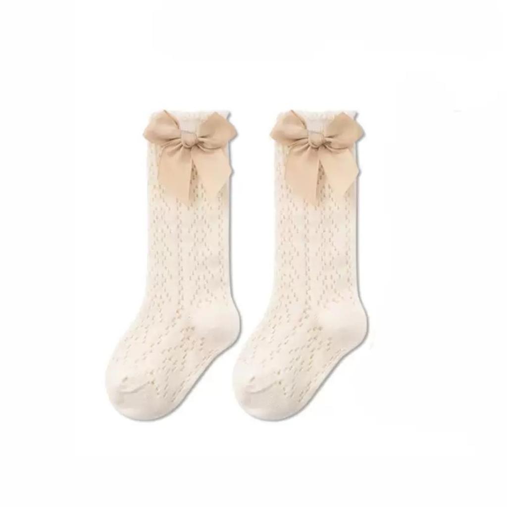 Girls Knee High Socks Thin Mesh Breathable Fabric Bowknot Design Soft Cotton Blend Material Suitable for Toddler and Child Daily Wear