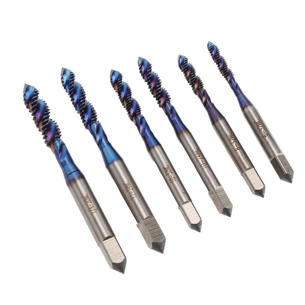 Set de burghie cu filet de 6 bucăți pentru robinet cu filet, standard SUA, cu flaut spiralat, orificiu pentru șurub, robinet Nano acoperit cu albastru pentru R