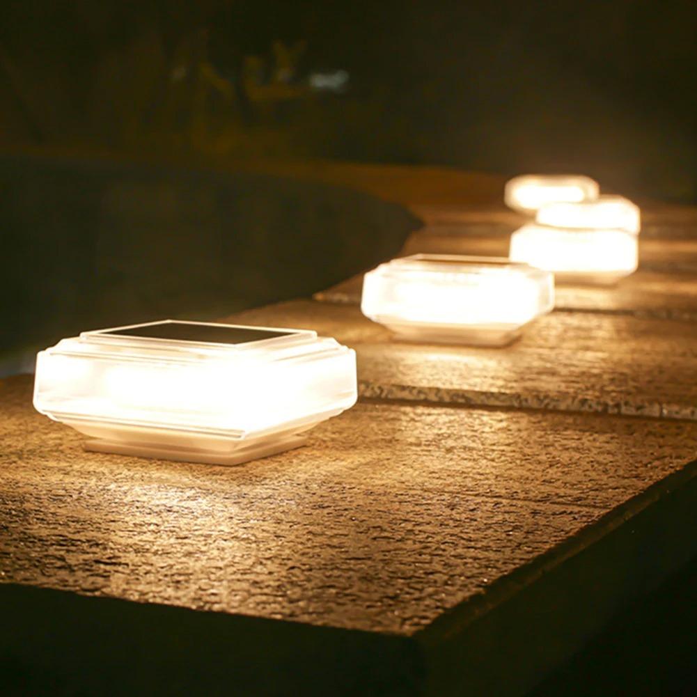 Solar Post Lights Clear Lampshade Waterproof Solar Deck Fence Cap Light Warm Light Outdoor Square Street Lamp For Garden Patio