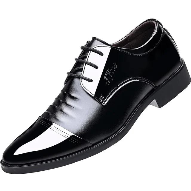 Fashion Men's Leather Shoes, Fashionable Glossy Patent Leather Business Formal Shoes, British Pointed Oversized Casual Leather Shoes
