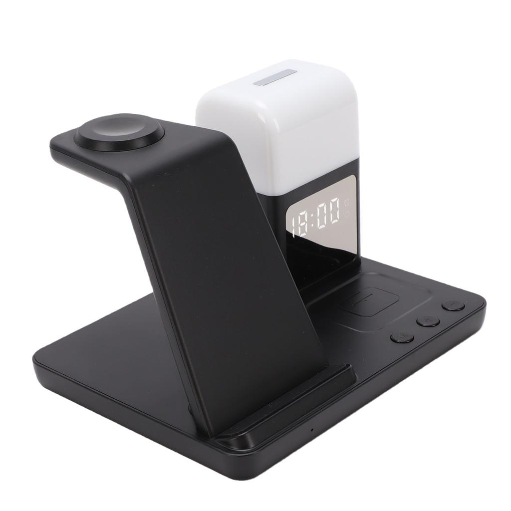 6 In 1 Multifunction Wireless Charger Mobile Phone Stand with Clock Night Light for Bedroom Living Room
