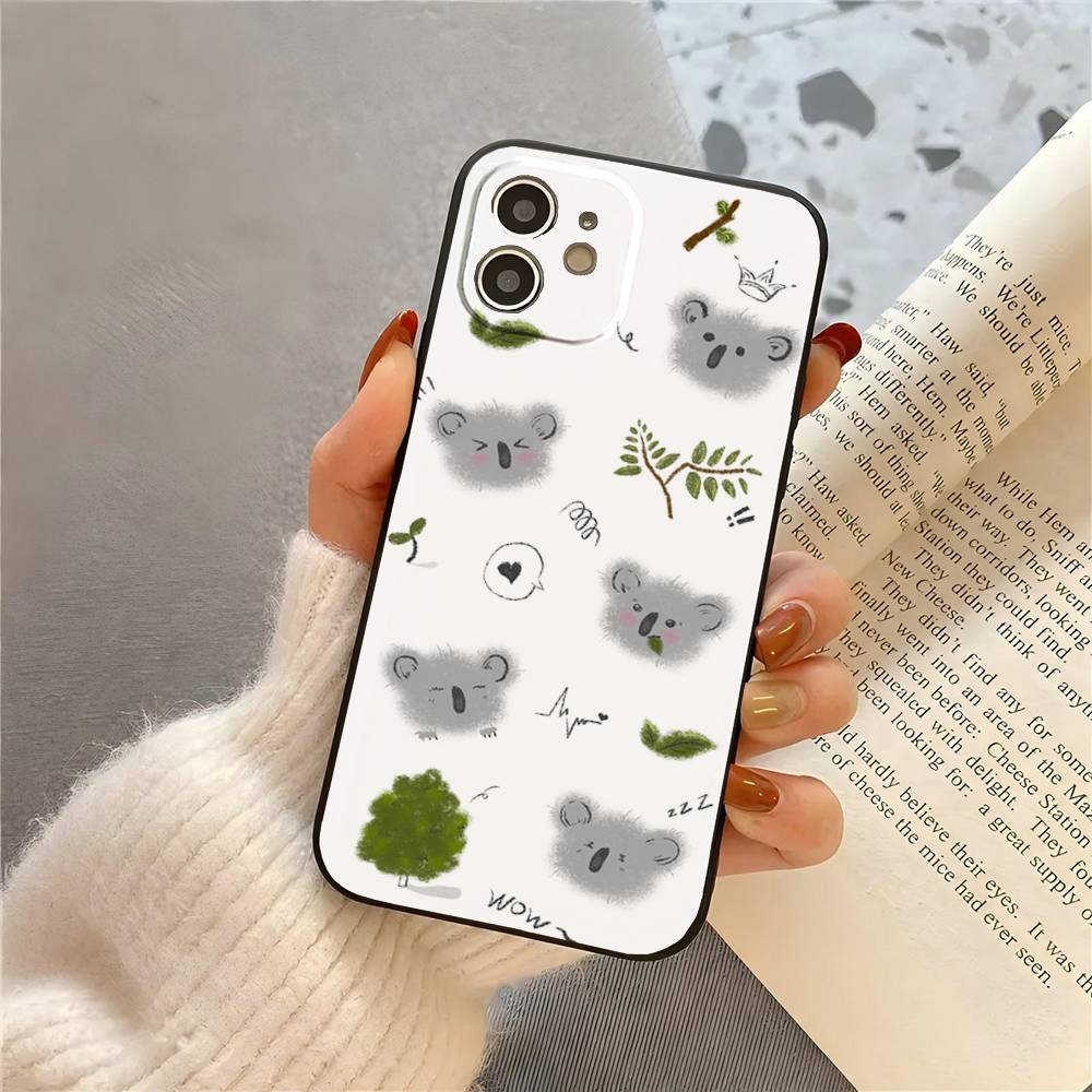 K-Koala Creative Cartoon Animation Phone Case For IPhone 17 Air 16 15 14 13 Pro Max 11 12 Black Silicone Cover
