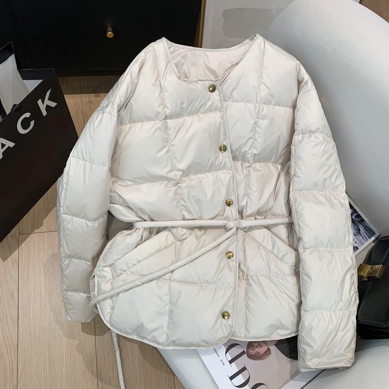 Womens 90% White Duck Down Puffer Jacket Slim Fit Warm Winter Coat Oversized Hoodless Casual Style