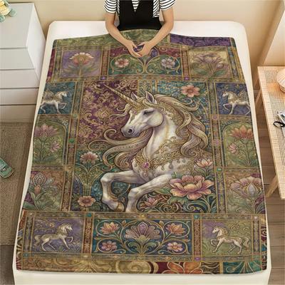 Unicorn Animal Print Flannel Blanket, High Quality Comfortable for All Seasons, Home Decor, Warmth and Comfort, Perfect for Christmas Gifts139
