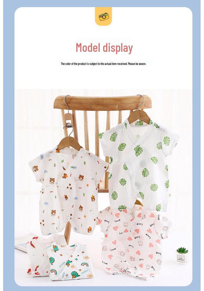 Baby Sleeveless Gauze Bodysuit - Lightweight Cotton Jumpsuit with Lace-up Detail for Spring/Summer