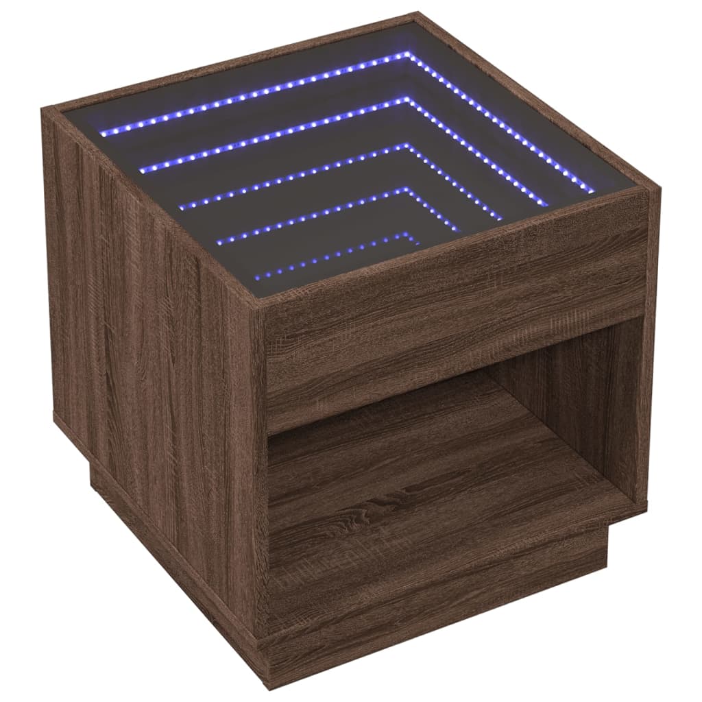Vidaxl LED Infinity Nightstand, Brown Oak, 50X50X50 Cm