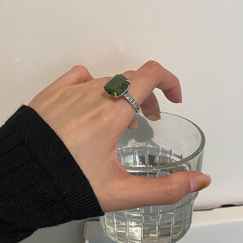 Versatile Korean S925 Silver Ring With Adjustable Design And Stunning Purple Stones Green