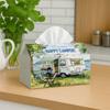 1pc, 2d Flat Printing, Tissue BoxSummer Fun Vintage Travel Artwork Camper Trailer by The Lake- Tissue Box Holder with Sturdy Frame- Washable Polyester