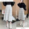 Knit Fringe Long Checkered Flared High Loose Casual Cute for Winter [CCGGOWMM] Women's Skirt, Midi-Length, Skirt, Skirt, Pattern, A-Line Skirt, Skirt,