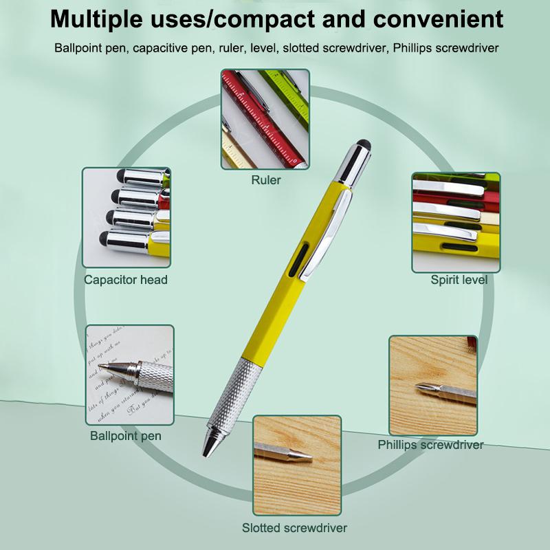 7 In 1 Multifunctional Pen Touch Screen Stylus Capacitive Pen With Screwdriver Ruler Levelgauge Refillable Ballpoint Pencil Tool