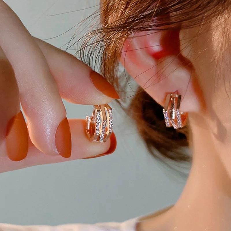 

CAOSHI Chic Fashion Hoop Earrings Female Rose Gold Color Jewelry for Daily Party Dazzling Zirconia Accessories for Engagement