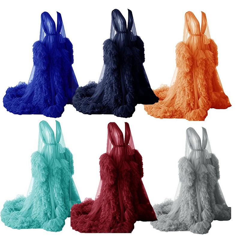 Vestido de noite decote em V malha fina vestido de maternidade saia longa roupa para foto em estúdio roupão matinal sexy mulher