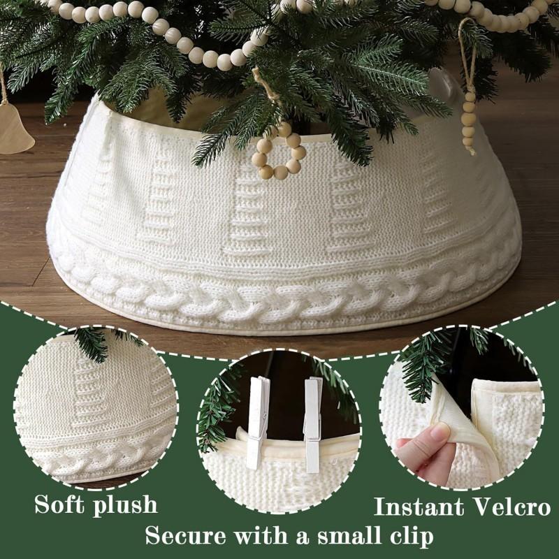 Christmas Tree Skirt Knitted Collar Adjustable Clamp Xmas Decor Home Party