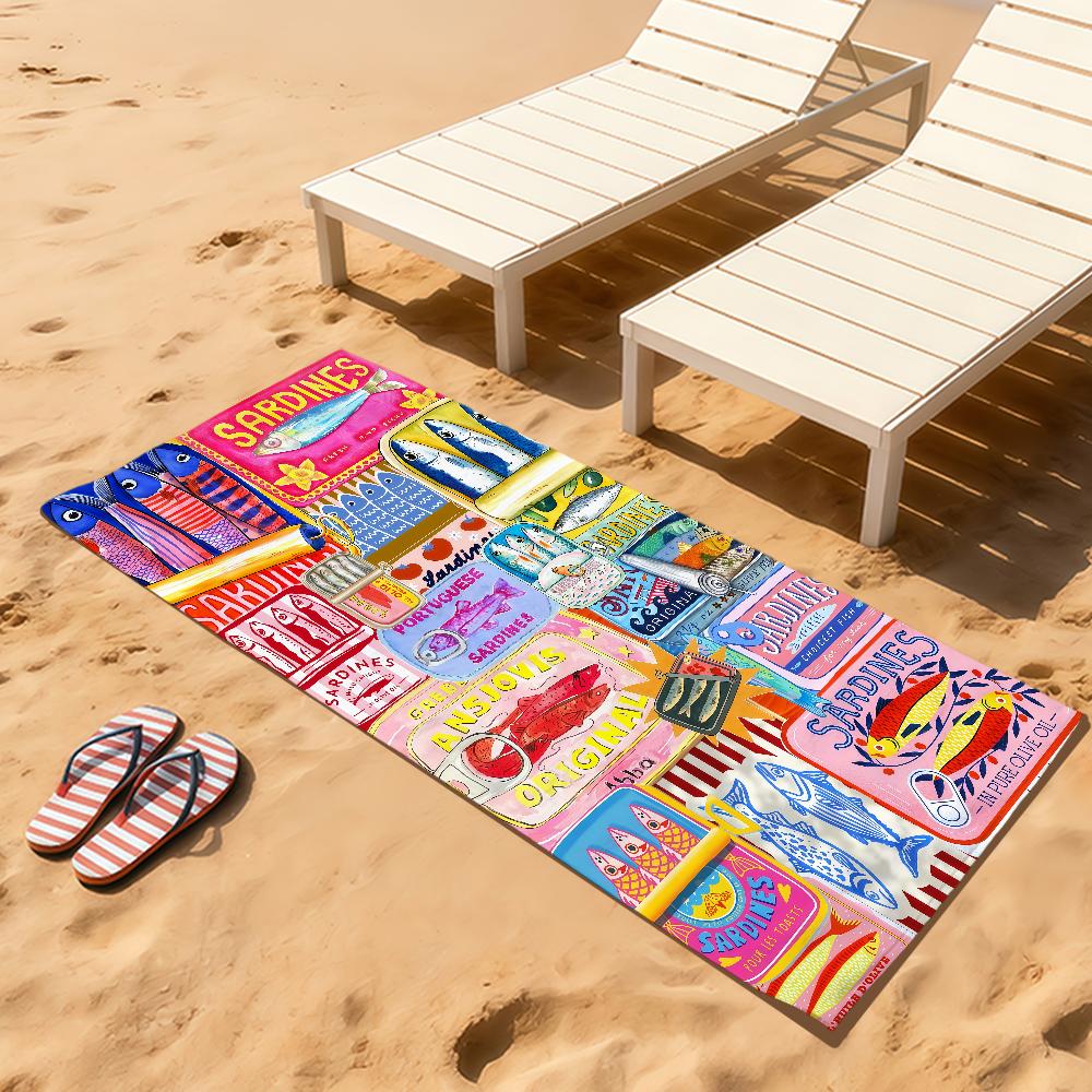 Fashion Art Salted Fish Retro Splicing Plaid Soft Beach Towels Trip Towel Swim Summer Holiday Vacation Bathing Pool Camp Gift