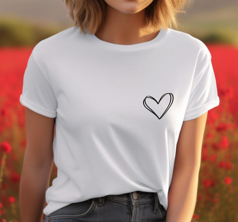 Heart T Shirt Pocket Hand Drawn Cute Heart Cute Minimal Small Heart Shirt Heart Self Love Trending Fashion Aesthetic Clothes