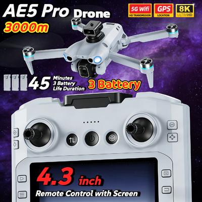 New AE5 Pro Original Drone 8K HD Quadcopter with 4.5” Screen Control 20 Min Battery Headless Mode 360° Flip Mini Helicopter