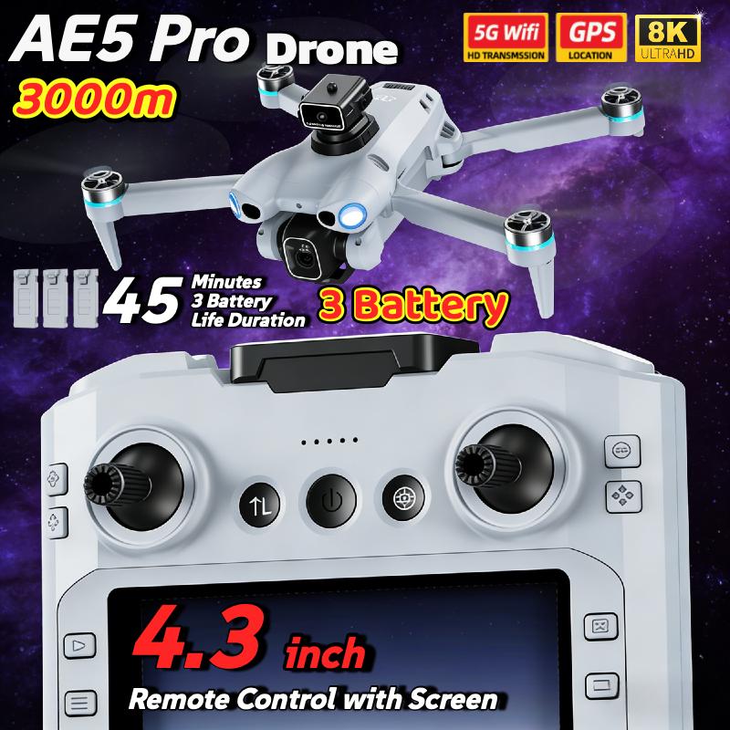 Nuovo Drone AE5 Pro Originale Quadricottero 8K HD con Schermo 4,5” Controllo Batteria 20 Min Modalità Senza Testa Flip a 360° Mini Elicottero