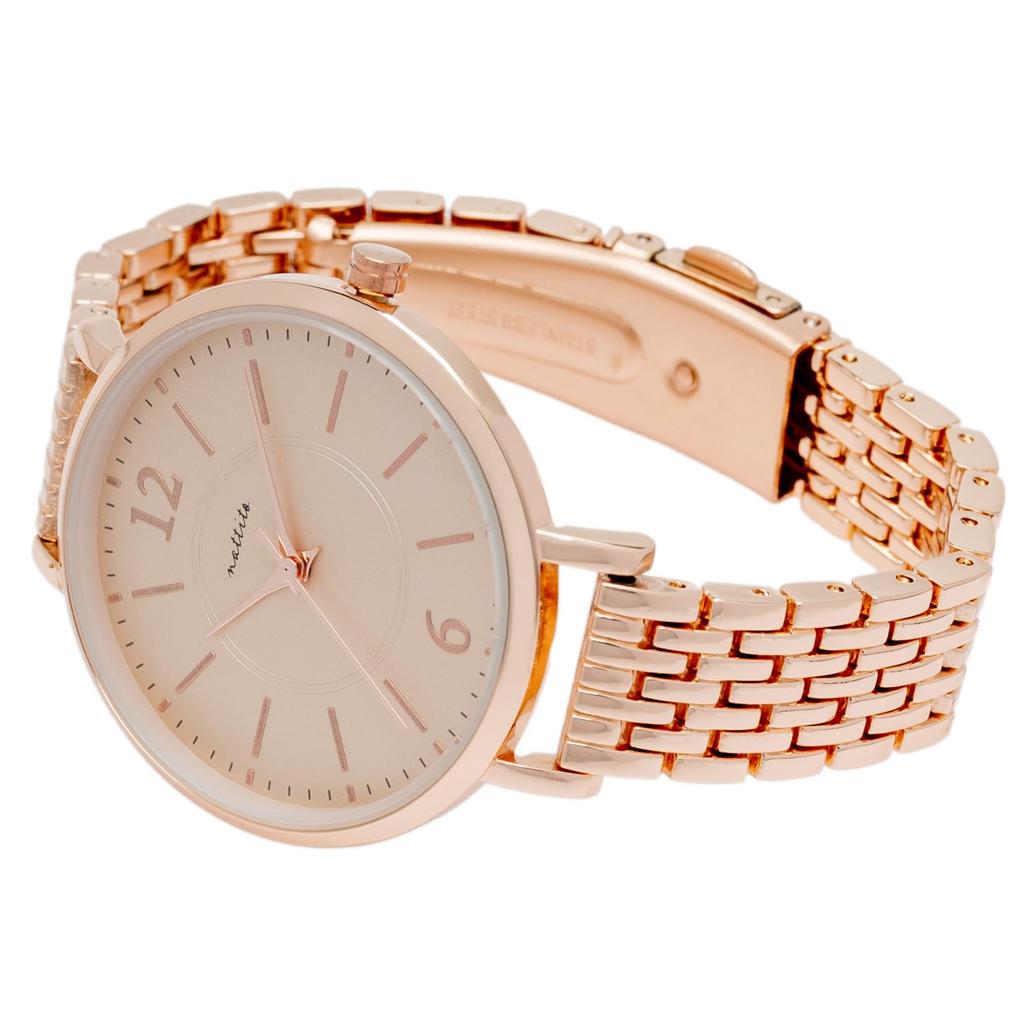 Fieldwork Women's Analog Watch with Metal Band, Slim Design, Simple Design, Easy to Read, Opus Design, Pink Gold, Beige, JN042-4