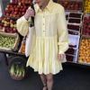 Spring Long Sleeve Shirt Dress Solid Colour Lapel Dress Women's OL Simple Cotton Top