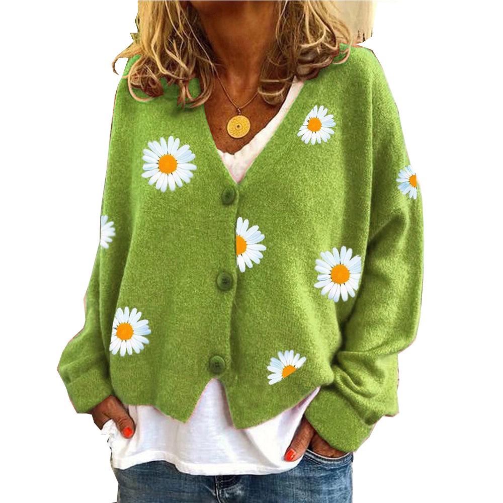 Cross2026 Women's Christmas Abstract Floral Casual Cardigan Sweater