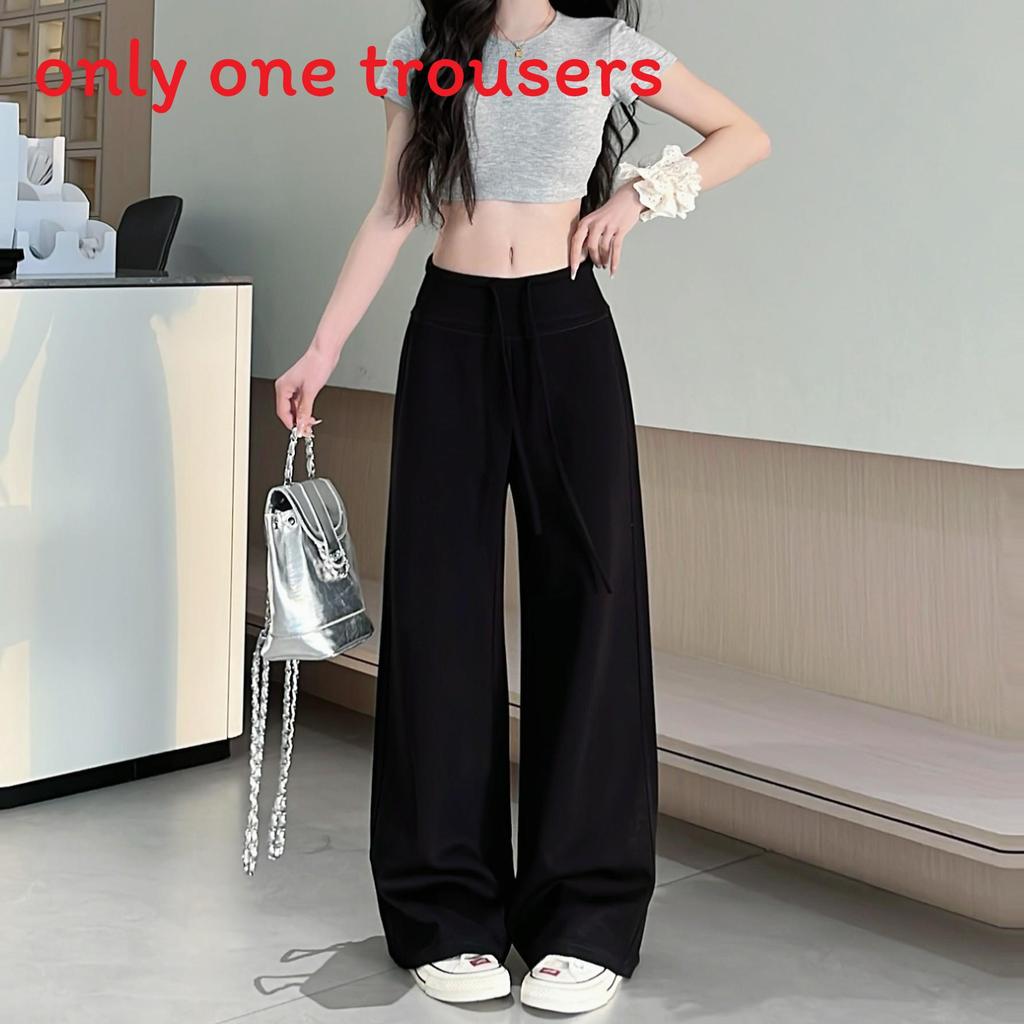Space Cotton High Waist Drawstring Wide Leg Lounge Pants For Women With Pockets