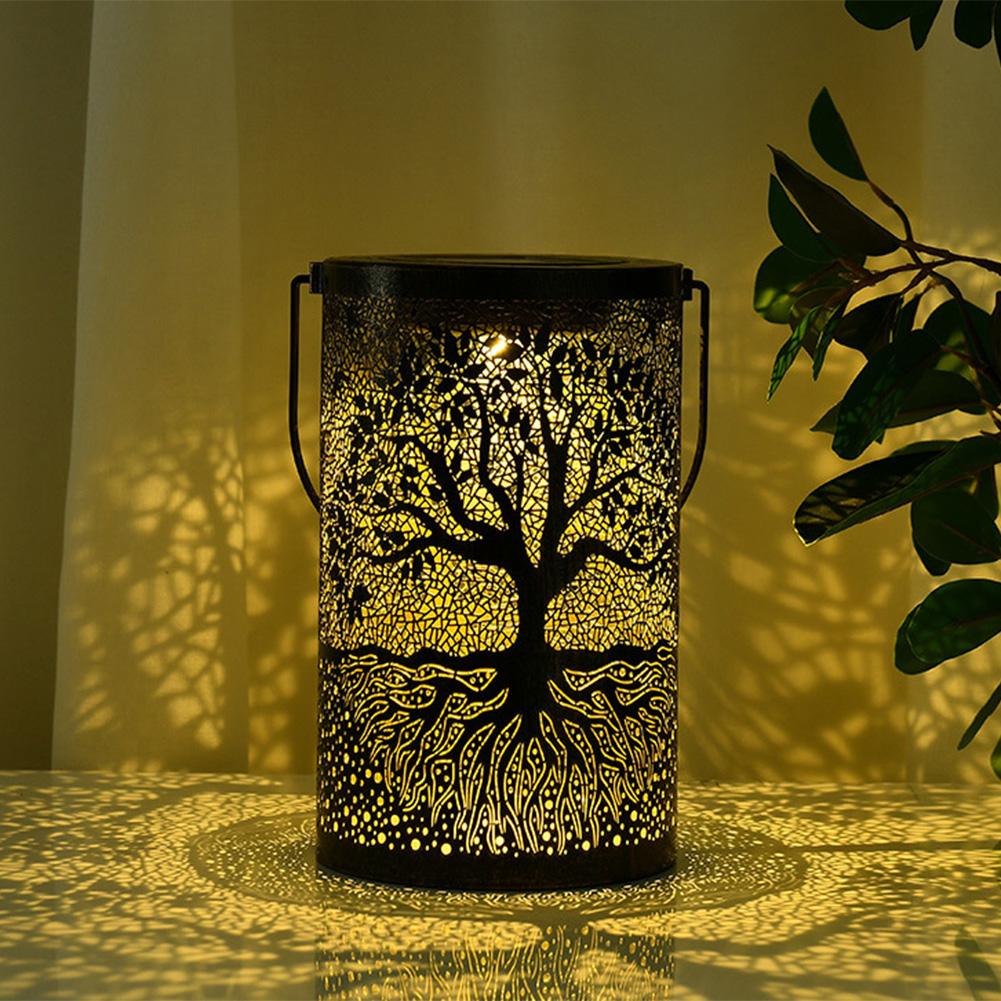 Solar Tree Lanterns Outdoor Waterproof Hanging Solar LED Lights Hollow Out Retro Metal Lantern For Garden Yard Patio Landscape Decor