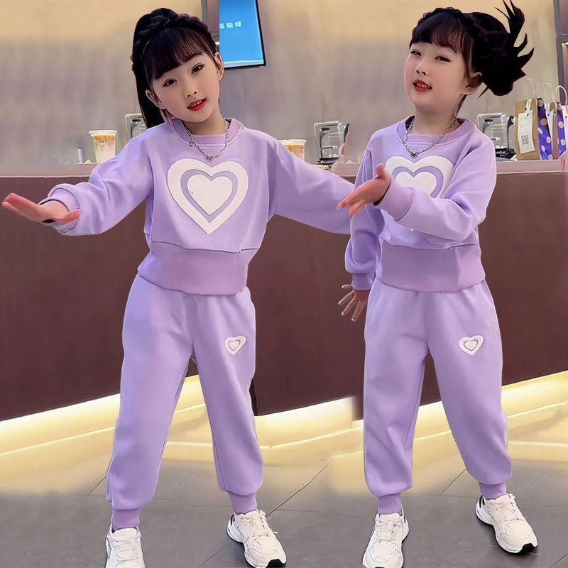 Flickklädesset Barn Casual Sweatshirt+byxa 2 Delars Kostym 2024 Vår Höst Träningsdräkt Barn Förtjockad Tryck Sportkläder