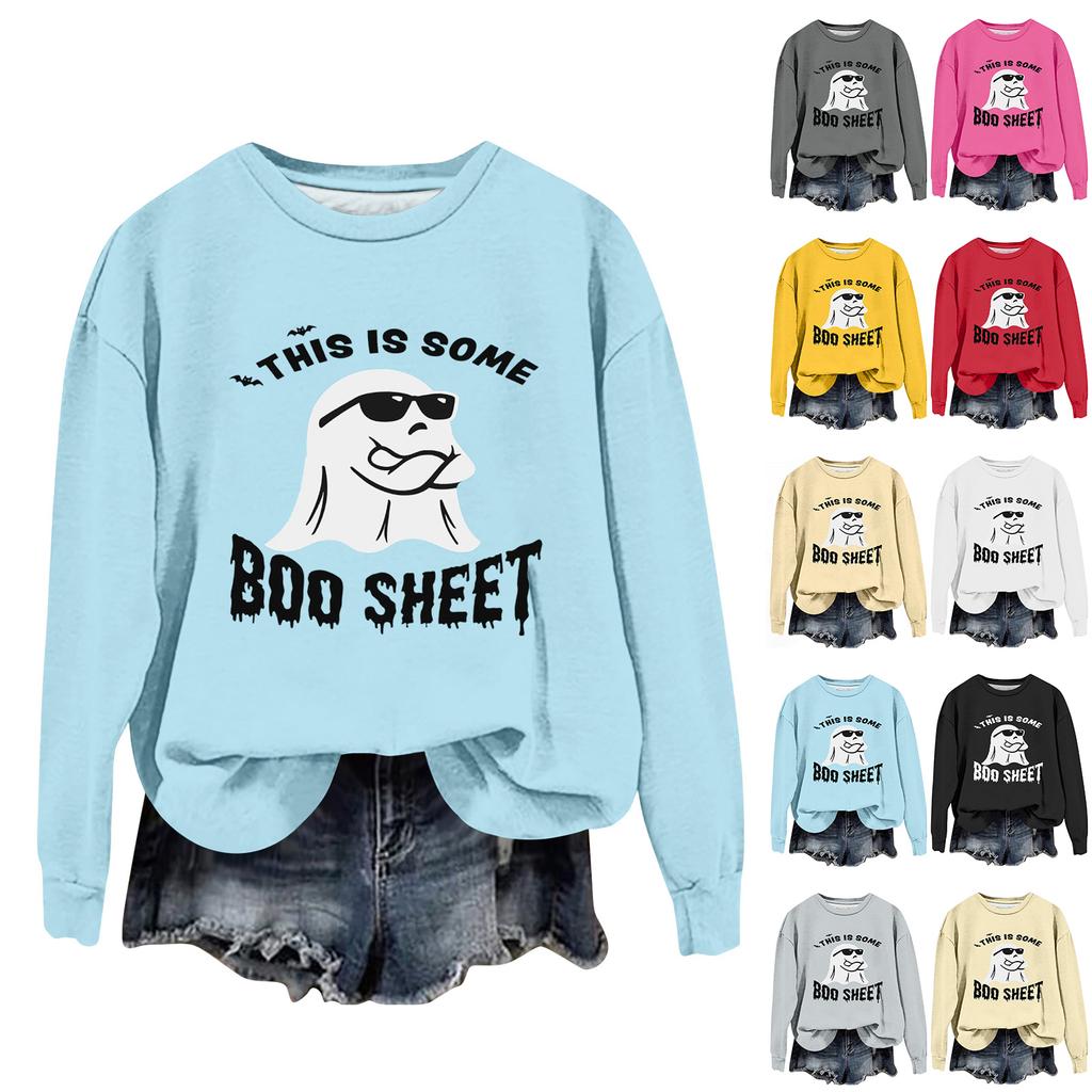 Women's Fashion Casual Long Sleeve Halloween Printed  Neck Sweatshirt