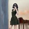 High-end French Square Neck Dress Women's Summer New Niche Waist and Thin Small A-word Short Skirt