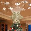 Christmas Tree Topper Projector Gold Star with Highlight LED Rotating Snowflakes and Santa Claus Projector Xmas Tree Top Decore