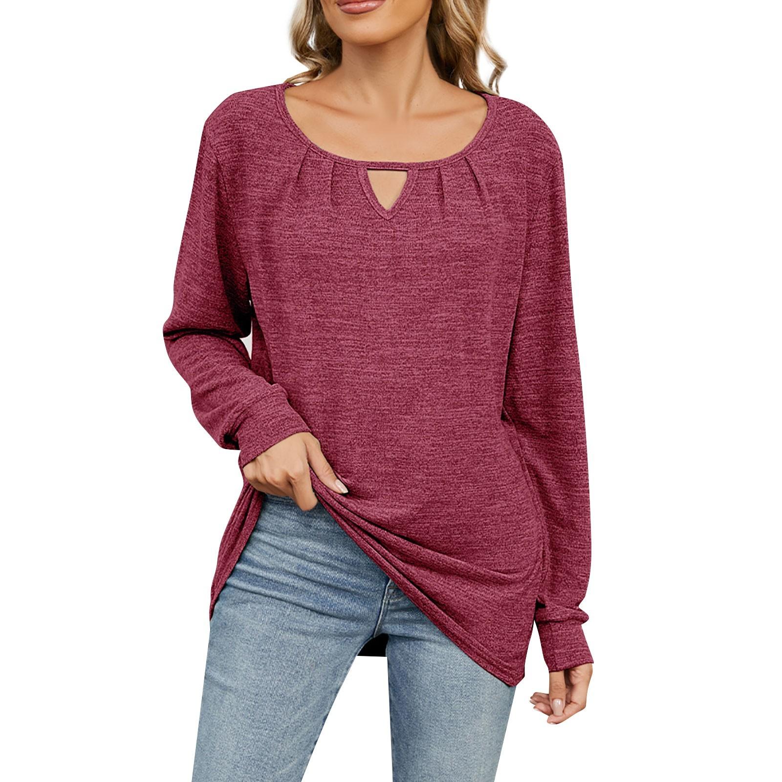 

Женский однотонный топ-футболка с длинным рукавом свободного кроя XXL винный