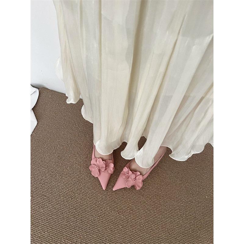 Fan'er heavy industry temperament small pointed head shallow mouth sandals empty flower design high heels women's summer