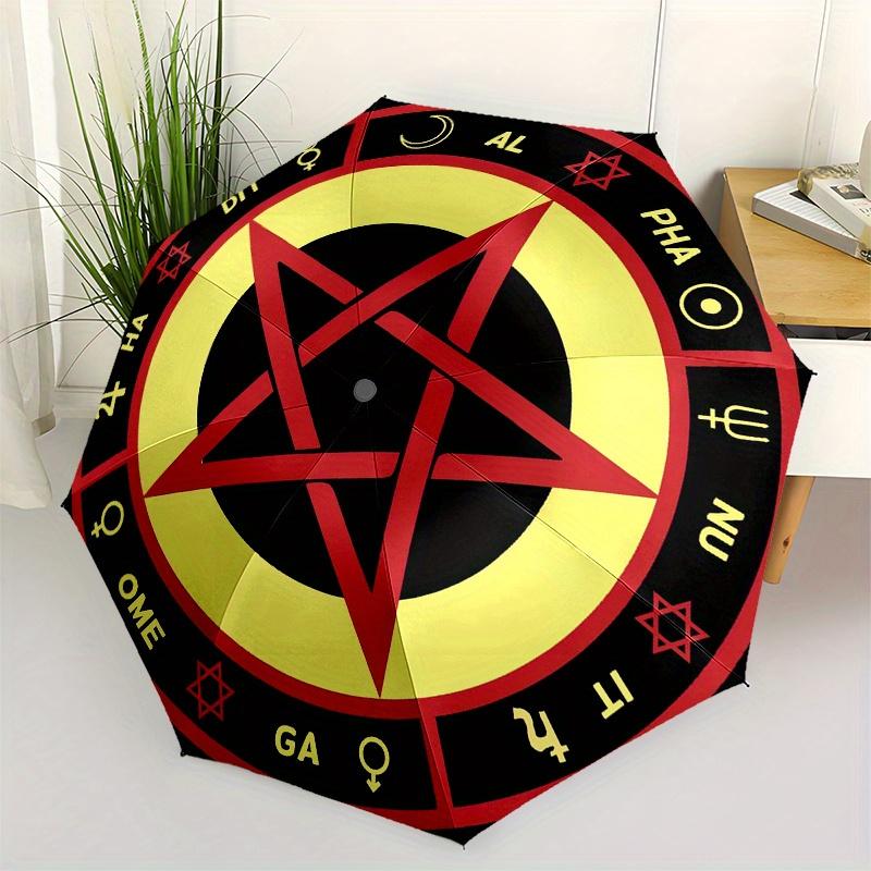 Pentagramm Symbol Aufkleber Mystisch Wicca Heidnisch Okkult Magie Dekorativ Wasserdicht Tragbar 3-fach Kompakter Regenschirm für Mich