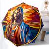 1 Stück Buntglas Jesus Automatischer Faltregenschirm, Stabiler und Langlebiger Automatischer Faltregenschirm mit 8 Speichen, Praktisch für den Außenbereich150