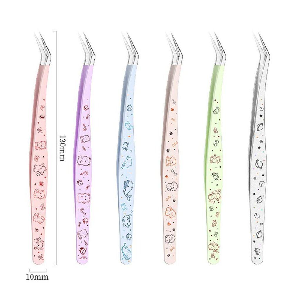 Stainless Steel Scrapbook Tweezers High Precision Anti-static Lash Extension Tweezer Cartoon Pattern False Eyelash Tweezers