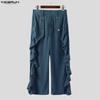 INCERUN Autumn Winter Men High Waist Solid Color Ruffled Casual Corduroy Long Pants