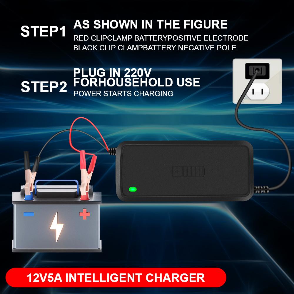3 Stages Lead Acid AGM GEL Battery-chargers Full Automatic Car Battery Charger Smart Charger 12V 5A Intelligent Fast Power Charging