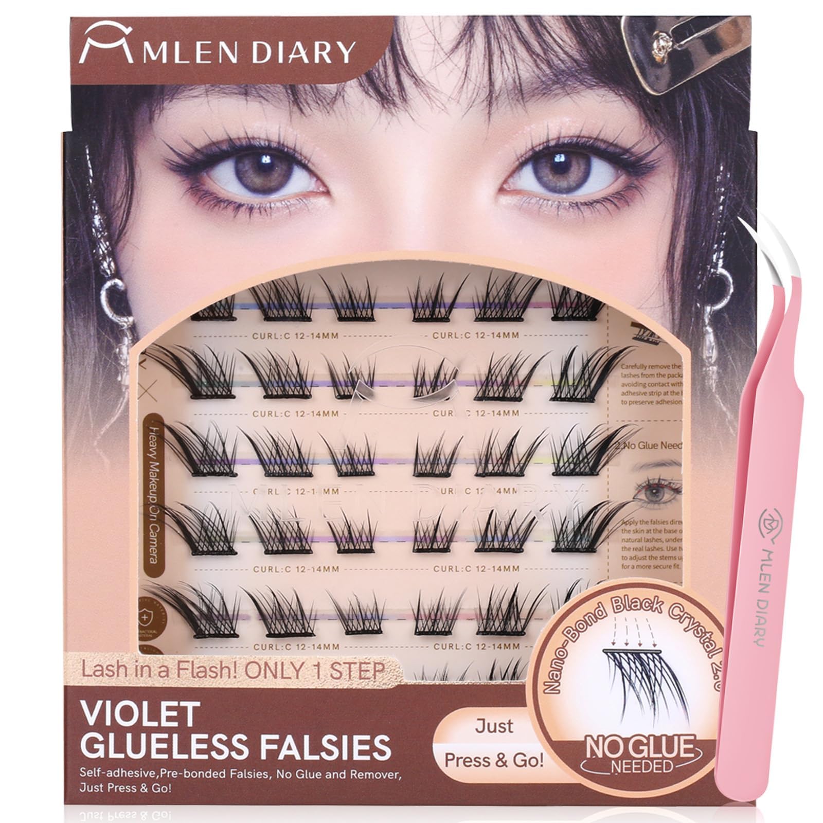 

MLEN DIARY False Eyelashes - No Glue Needed - Partial False Eyelashes - No Adhesive Required - Natural 3D False Eyelashes - Lightweight, Comfortable,