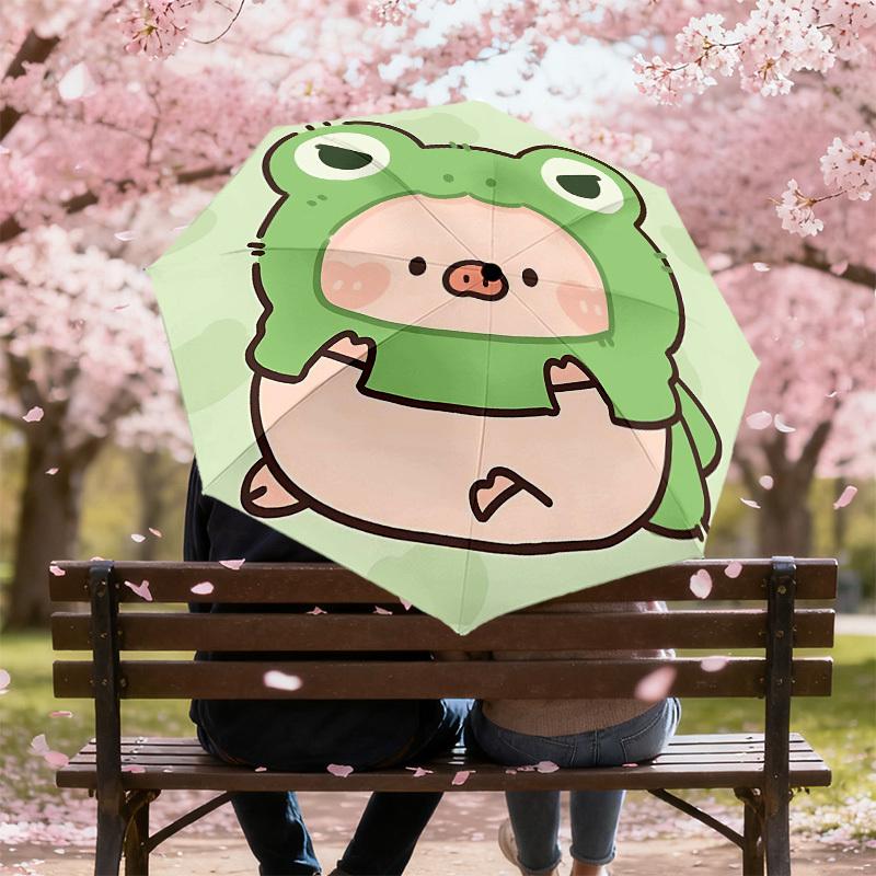 1PC Frog Pig Umbrella-8-Rib Reinforced, Automatic Open, Lightweight & Durable, Cute Fashion Accessory for Outdoor-Y0358