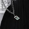 Titanium Steel Double Layer Green Zircon Necklace For Men Women Fashion Square Pendant Spliced Bead Chain Male Kpop