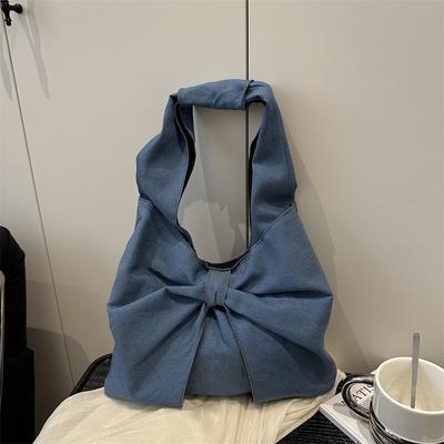 2025 New Fashion Simple Denim Shoulder Handbag Exquisite Bow Niche Tote