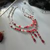 Salircon Gothic Red Blood Pattern Imitation Pearl Tassel Pendant Necklace Women Exquisite Crystal Bead Choker Halloween Jewelry